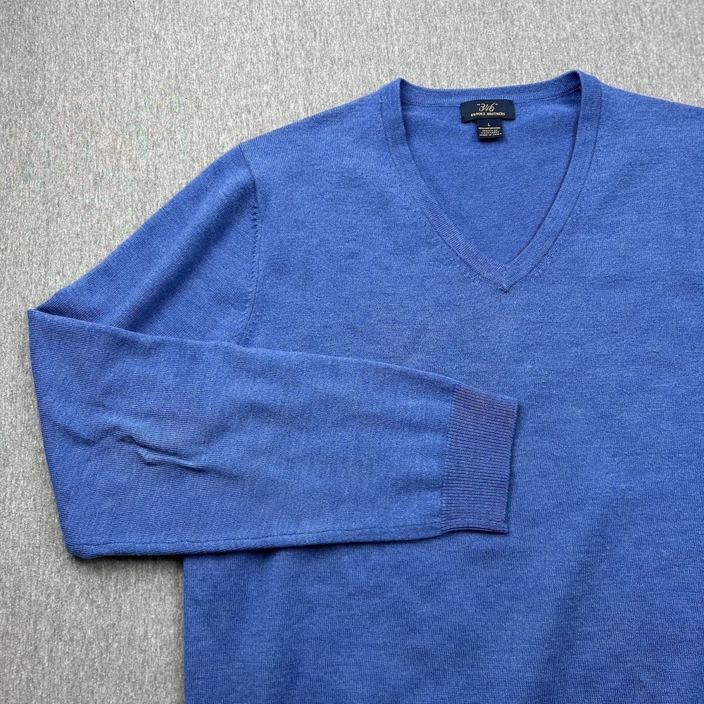 Brooks Brothers 346 Merino Wool Blend Mens Large Blue VNeck Sweater Long Sleeve